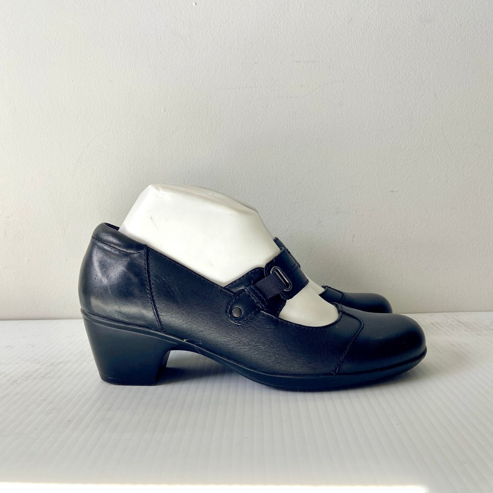 Clarks Bendables Ingalls Siene Black‎ Leather Mary Jane Heels Womens 7.5